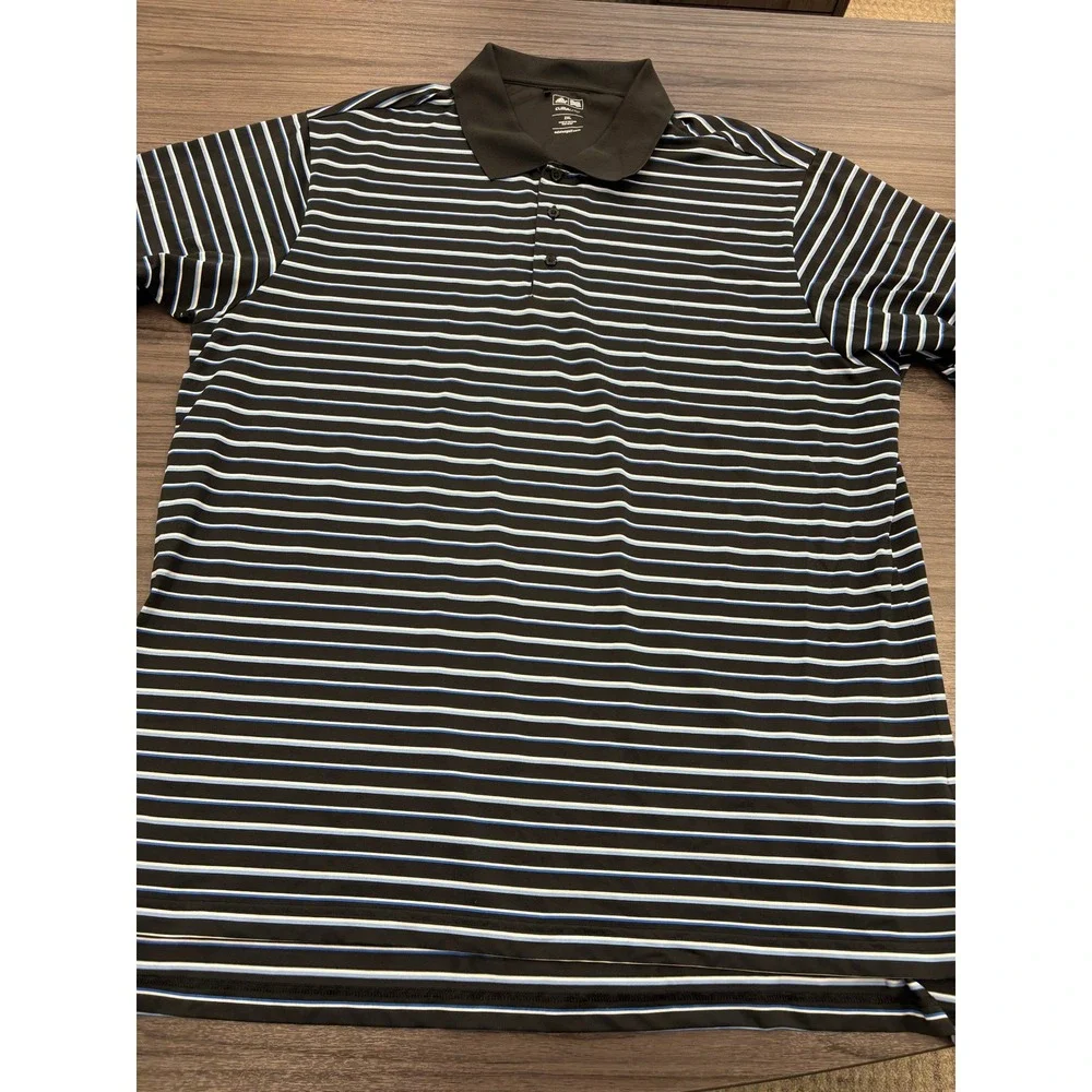 2 Adidas Golf Polo Shirt Bundle Men's 2XL Black Stripe & Blue Gray Climate